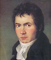 1804 portrait by W. J. M�hler. The complete painting depicts Beethoven with a lyre-guitar